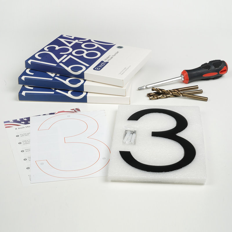 8'' H Anti-Rust Solid Aluminum House Number, Floating or Flush Mount, #1, Brushed Black