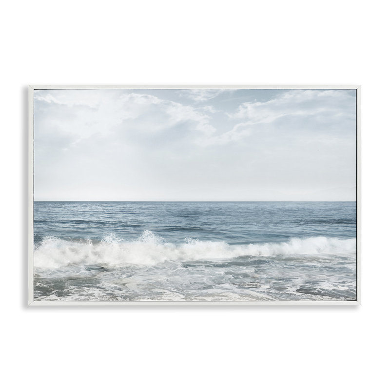 «Splashing Waves», estampe numérique par Mike Calascibetta, Giclée encadrée blanc bord de mer, H 16 po x l 24 po