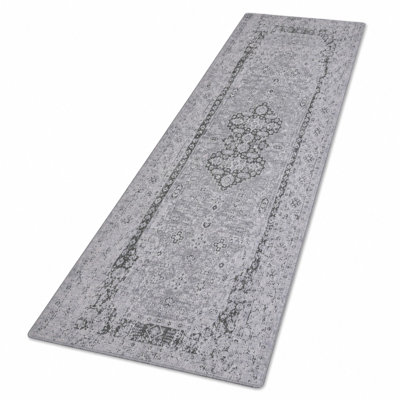 Tapis de couloir noué à la main - 2 pi 4 po x 6 pi, vert, argent, motif oriental tissé à la main et antidérapant