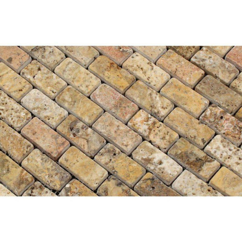 Carreau de mosaïque en travertin à joint de brique 1 po x 2 po
