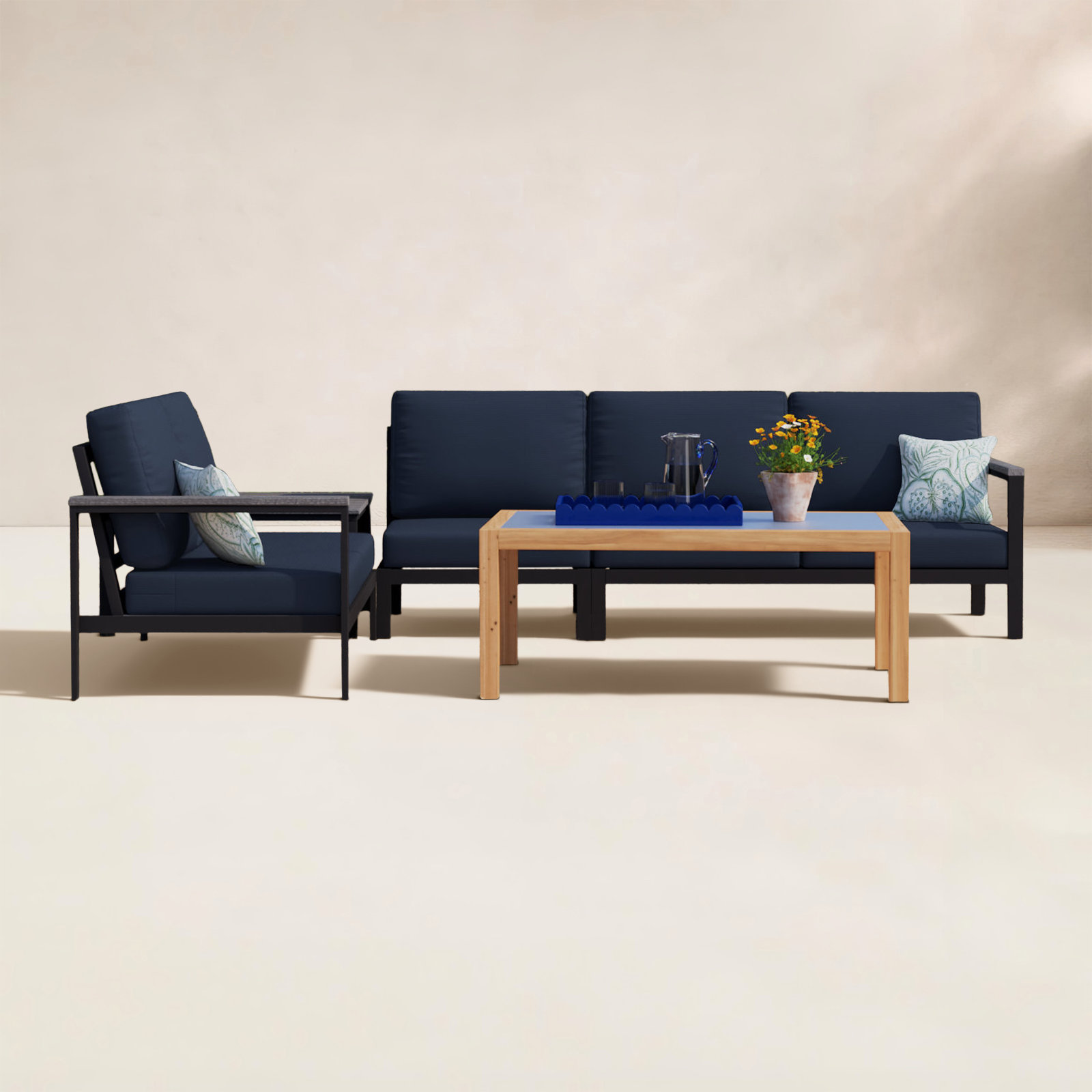 Townsend Outdoor 5 Person Sectional Seating Group With Sunbrella Cushions, Navy