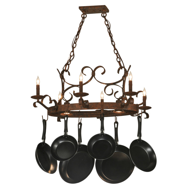 Rusty Nail Hand-Forged Iron Oval 6-Light Chandelier Pot Rack