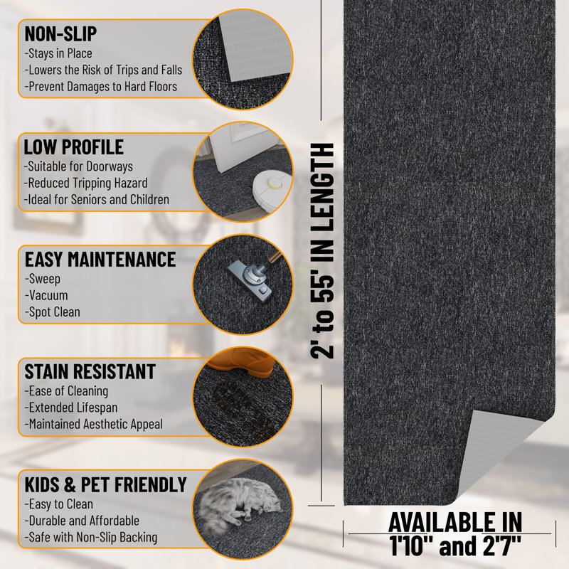 Oscar Custom Cut Non-Slip Rubberback Extra Long Hallway Runner Rug for Kitchen, Living Room, Bedroom, Runner 1' 10" x 34'