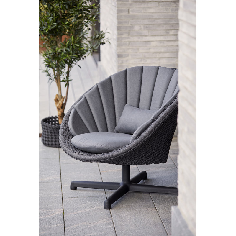 Peacock Swivel Patio Papasan Chair with Cushions, Dark Blue