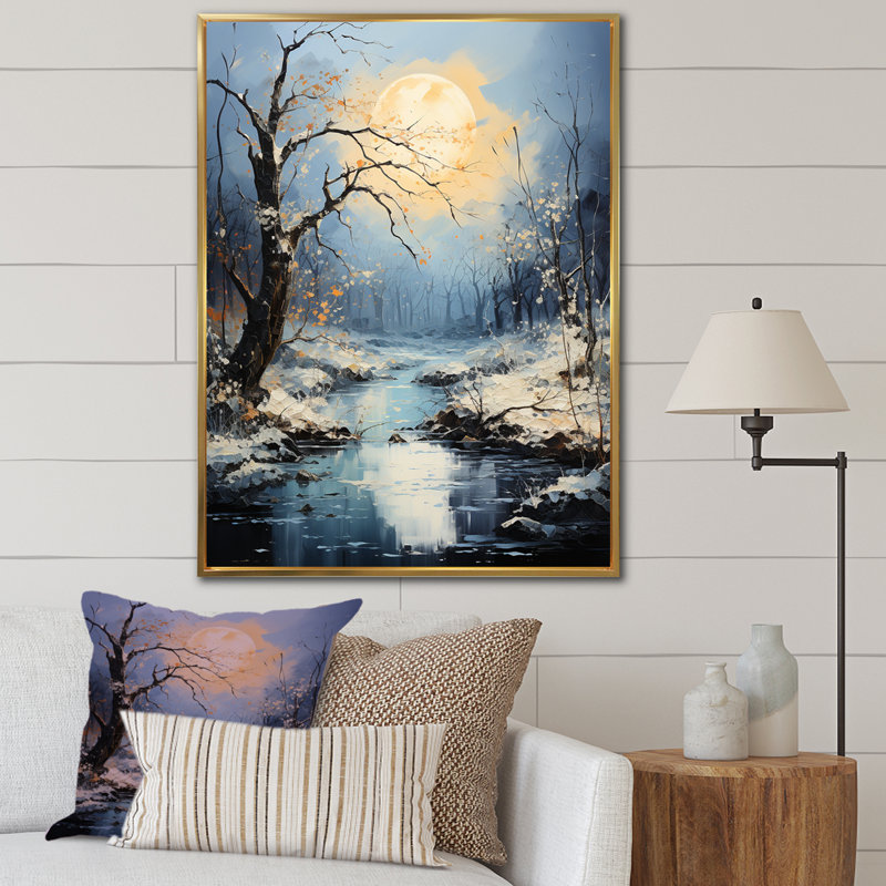 Moonlit Shadows In Winter II sur toile, Cadre flottant doré, H 20 po x l 12 po x P 1 po