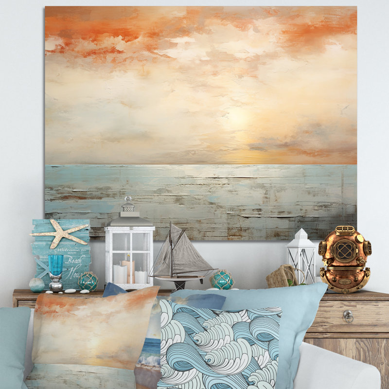 Pinheiro - art mural coucher de soleil côtier, H 34 po x l 44 po x P 1,5 po, Toile tendue
