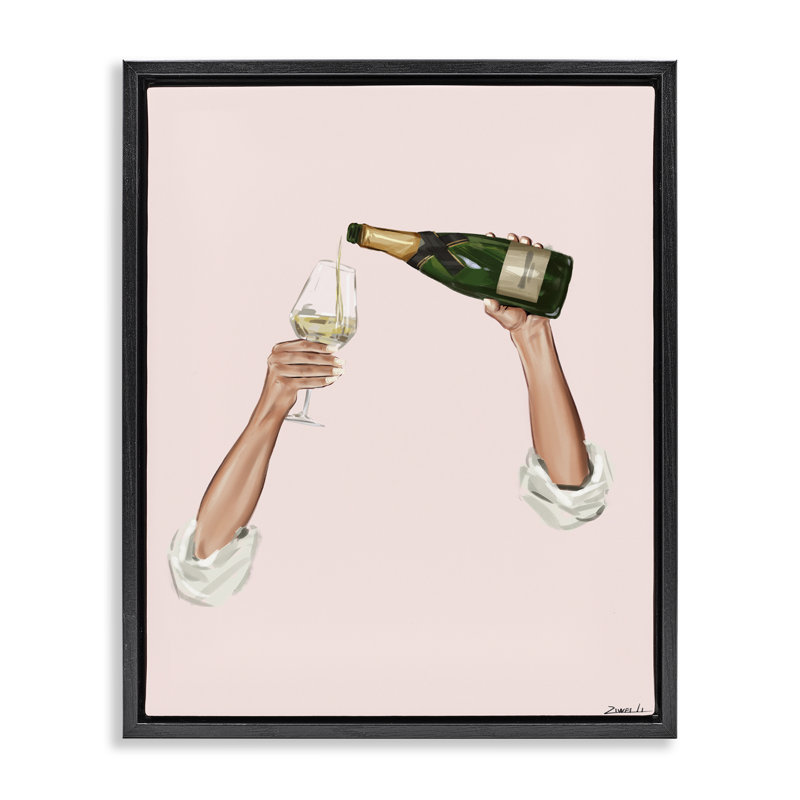 Champagne pour sur cadre flottant rose, design par Ziwei Li, Cadre flottant noir de jais, H 21 po x l 17 po