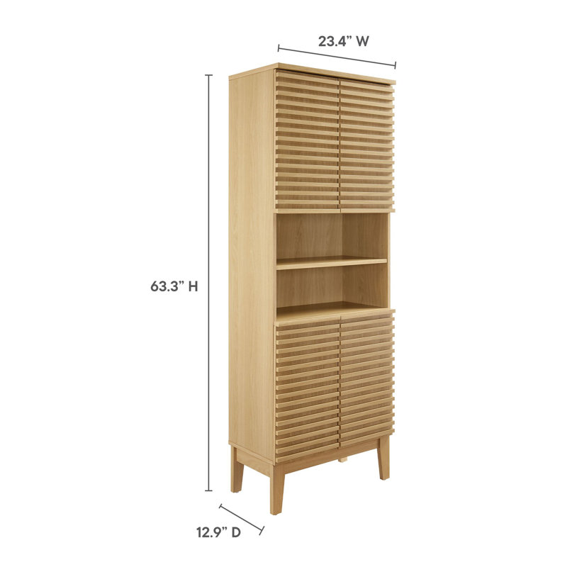 Render Tall Bathroom Storage Cabinet In Walnut, Natural