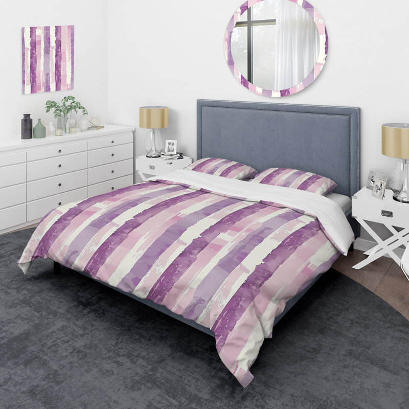 Ensemble de housse de couette transitionnel mauve blanc à fines rayures I, Housse de couette très grand et 2 très grandes t