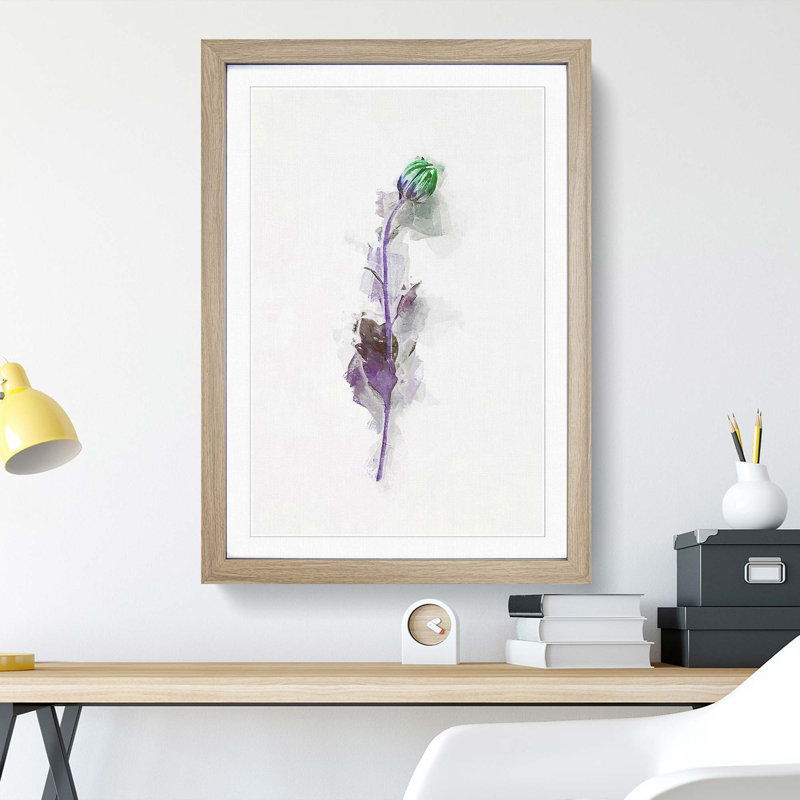 A Single Purple Flower in Abstract - Picture Frame Graphic Art Print, 87cm H x 62cm W x 2cm D, Oak Framed