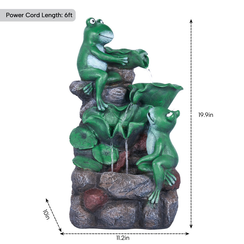 19.88"H Resin LED Fountain With Frogs Statue