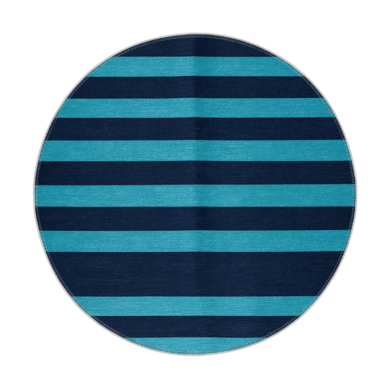 HorizontalStripes Blue Indoor and Outdoor Area Rug, Round 5'