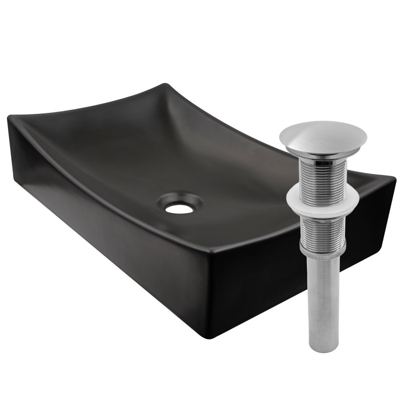 Novatto 21.75'' Porcelain Rectangular Bathroom Sink, Brushed Nickel, Black
