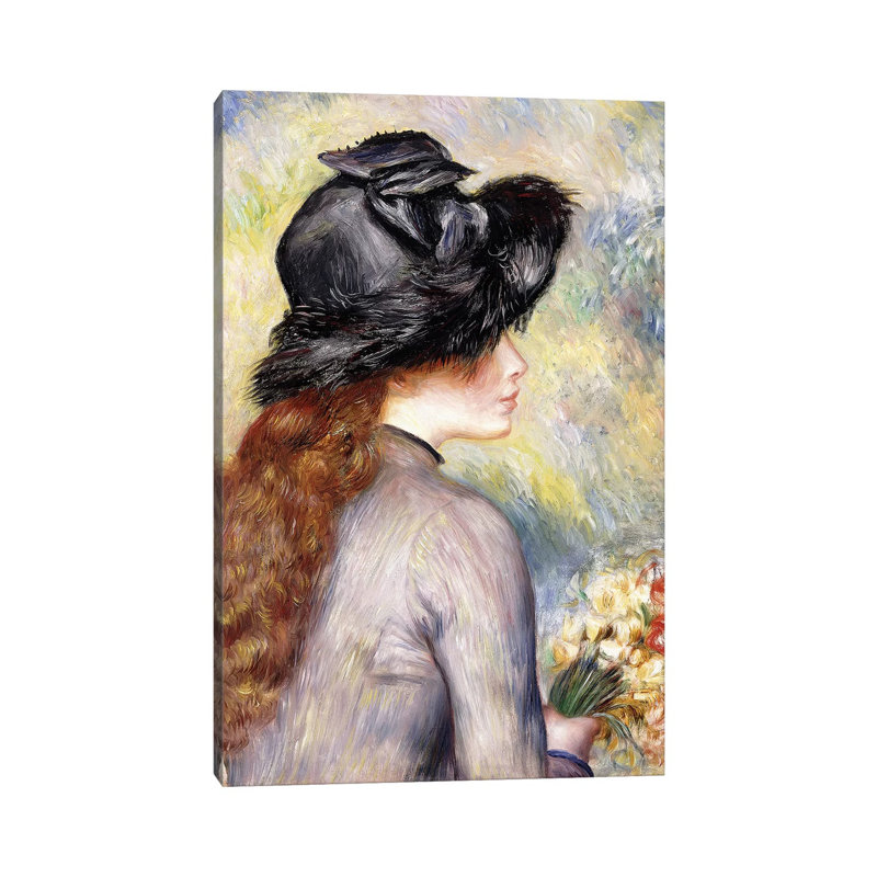 Young Girl Holding A Bouquet Of Tulips by Pierre-Auguste Renoir - Painting on Canvas, Wrapped Canvas