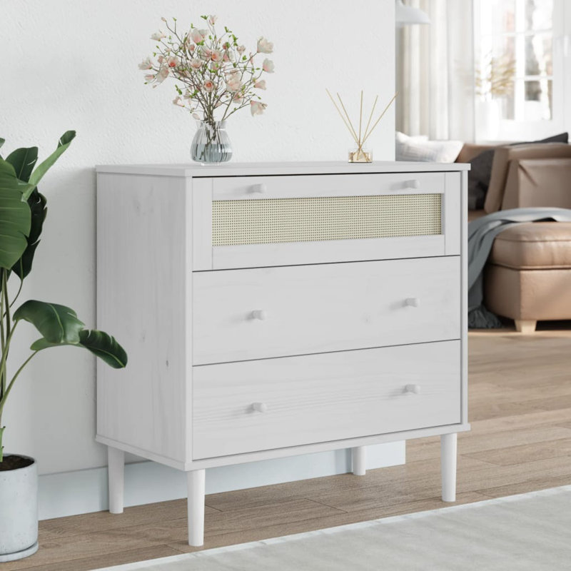 Armoire à tiroirs en bois de pin massif blanc 31,5 x 15,7 x 31,5 po, White