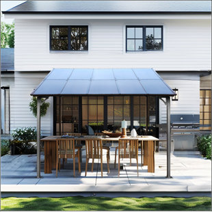 10' x 10' Outdoor Pergola Gazebo,Wall-Mounted Lean to Metal Awning Gazebo with Roof,Large Heavy Duty for Patio,Decks,Backyard