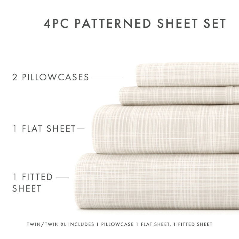 Ray Thatch Pattern Microfiber Queen Sheet Set in Light Beige