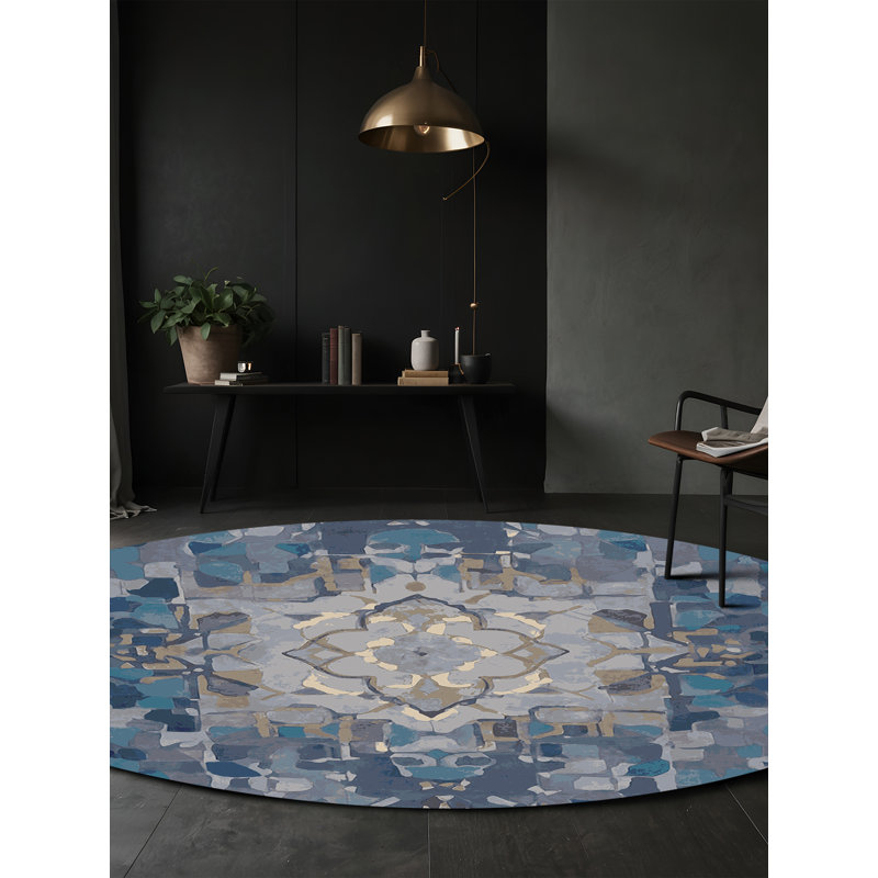 Machine Washable Gray Area Rug, Round 6'