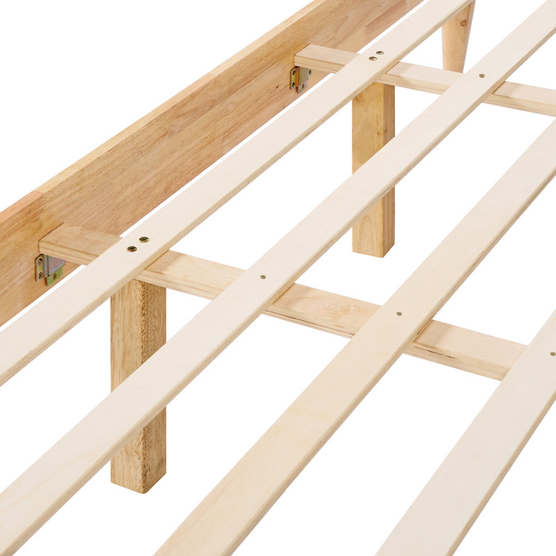 King Size Bed Frame With Fleece Upholstered Headboard, Rubber Wood Structure, 47.5 - Inch High Supportive Slats For Mattress Solid Frame, Side Panels, Tapered Legs Support And Bedroom Style
