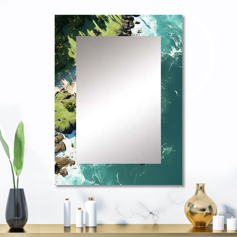 Aerial View On Tropical Island I - Coastal Rectangular Wall Mirror, 32" x 24"