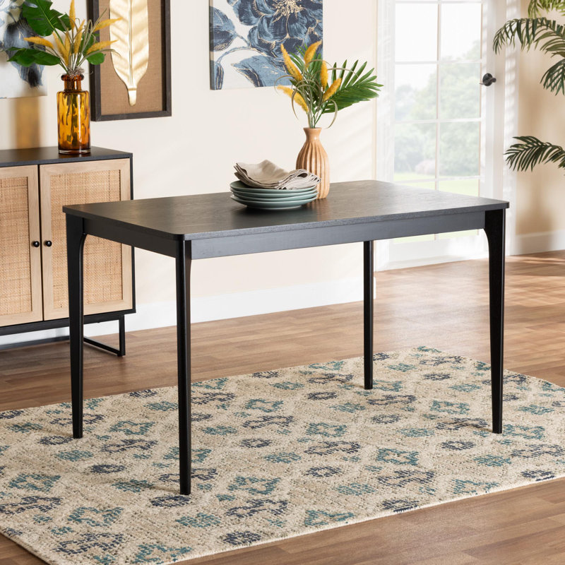 Azueta Rectangular with Solid Wood Base Dining Table, Black