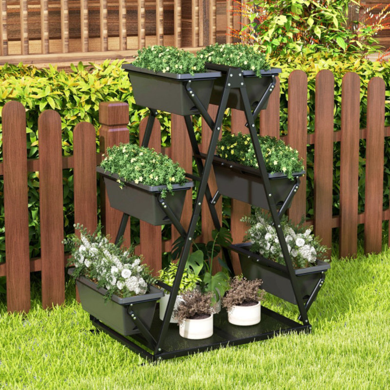 Black 3-Tier Vertical Raised Garden Bed with Wheels and Planter Boxes