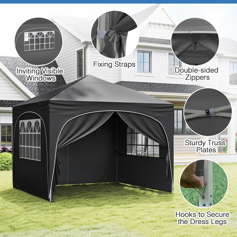 300 x 300 cm Pop up Canopy Tent w/ 4 Removable Sidewall, Grey