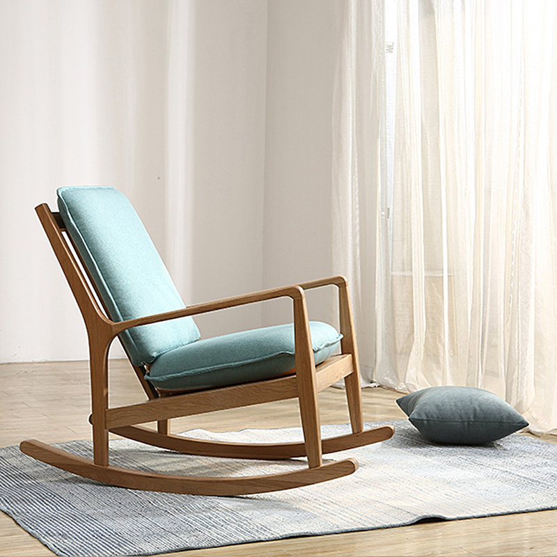 Chaise berçante simple en bois massif, Cyan, Brun