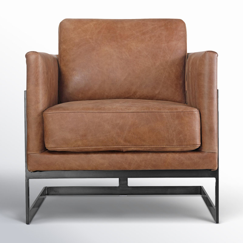 27" Wide Armchair, Brown Genuine Leather
