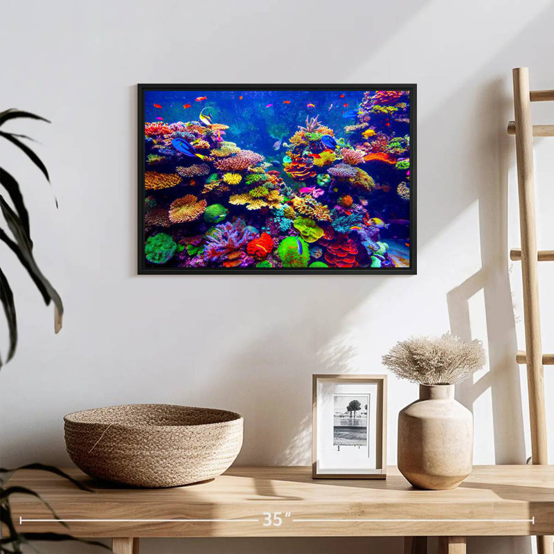 Paysage vibrant sous l'eau, 19 po x 13 po, Cadre flottant noir