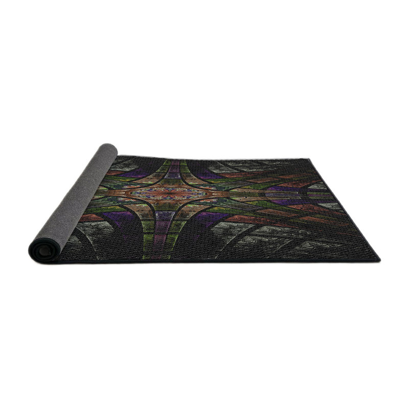 Tapis vert/noir/mauve tissé à la machine, Rond 5 pi