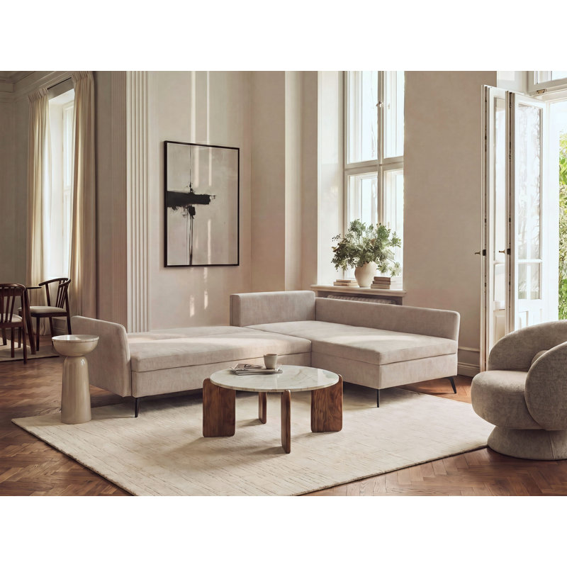 Corner Sofa Bed 3 Seater KOGE with Storage Fabric Beige Right Hand, Left Hand Facing, Beige Fabric