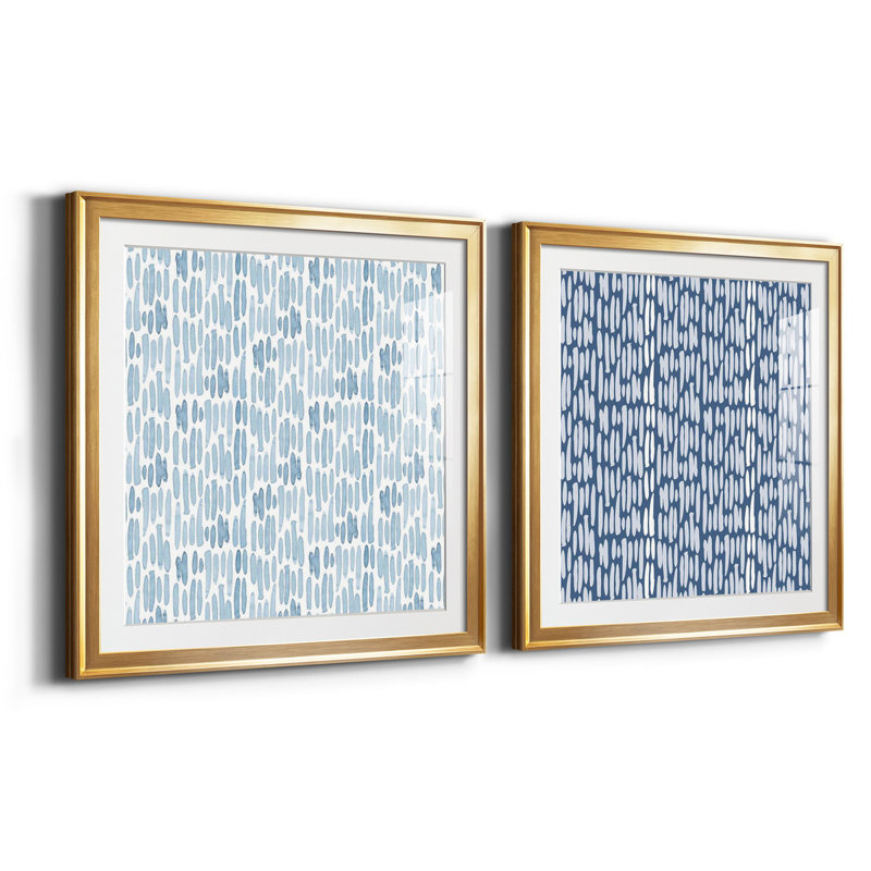 «Calm Watercolor Collection F», ensemble de 2 cadres photo, H 34,5 po x l 69 po x P 1,5 po, Papier encadré doré, Blanc