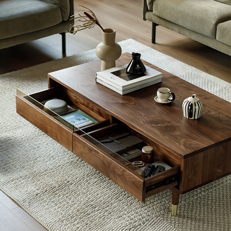 Modern rectangular solid wood coffee table, 15.7" H x 47.2" L x 23.6" W