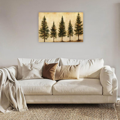 Brown Vintage Pine Trees Canvas Built-in Back Wood Frame Wall Art, Nature-Inspired Wall Decor for Cabin or Farmhouse Aesthetic (24×36 inch)
