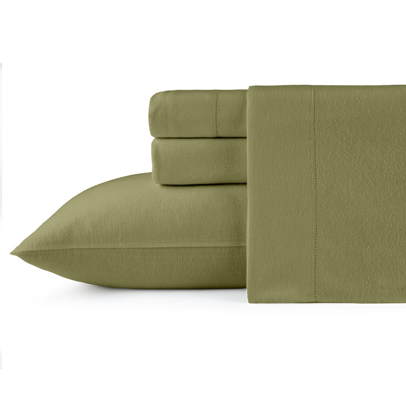 Pointehaven 180 GSM Cotton Desert Sage Flannel Deep Pocket 4 pc Sheet Set, Queen, Queen Sheet Set with 2 Pillowcases, Sage