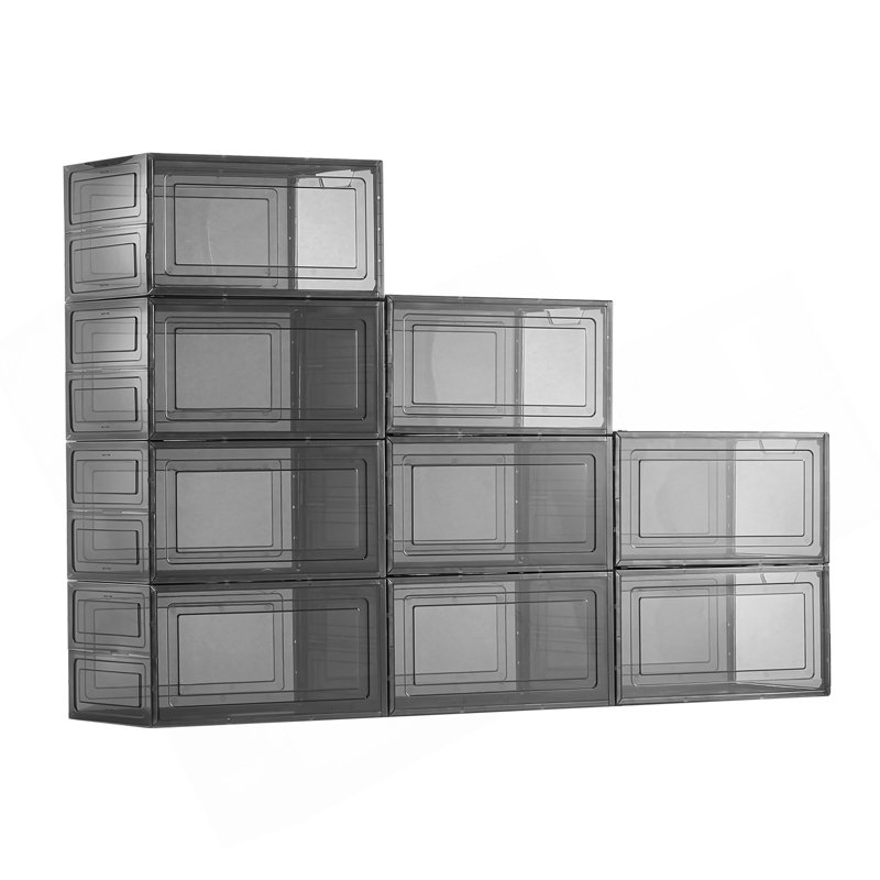 Boîtes de rangement pour chaussures, paquet de 9, boîtes à chaussures empilables, taille 13, noir transparent