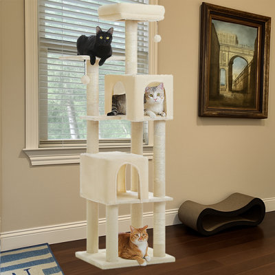 61-Inch Tall Cat Tree for Indoor Large Cats, Cat Climbing Tree Tower with Scratching Post, Apartment House and Large Top Perch