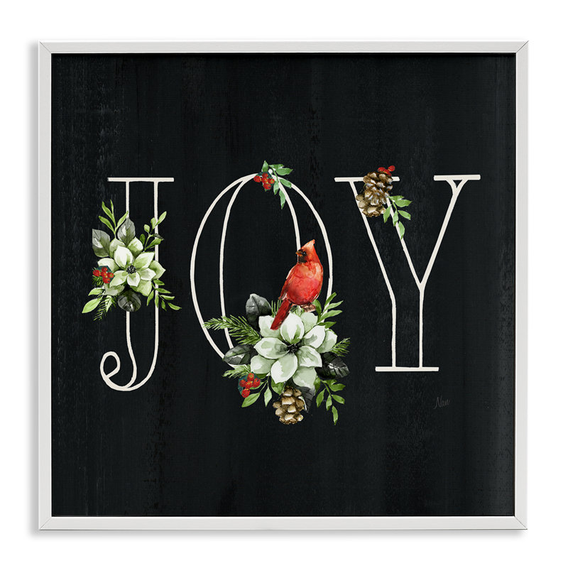 «Joy Letters with Florals», art mural sur toile par Nan, H 17 po x l 17 po, Giclée encadrée blanc bord de mer