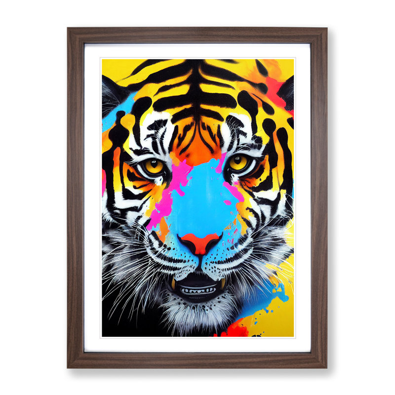 Tiger Splash No.4 Abstract 1 Piece Single Picture Frame Painting, 46cm H x 34cm W x 2cm D, Walnut Framed