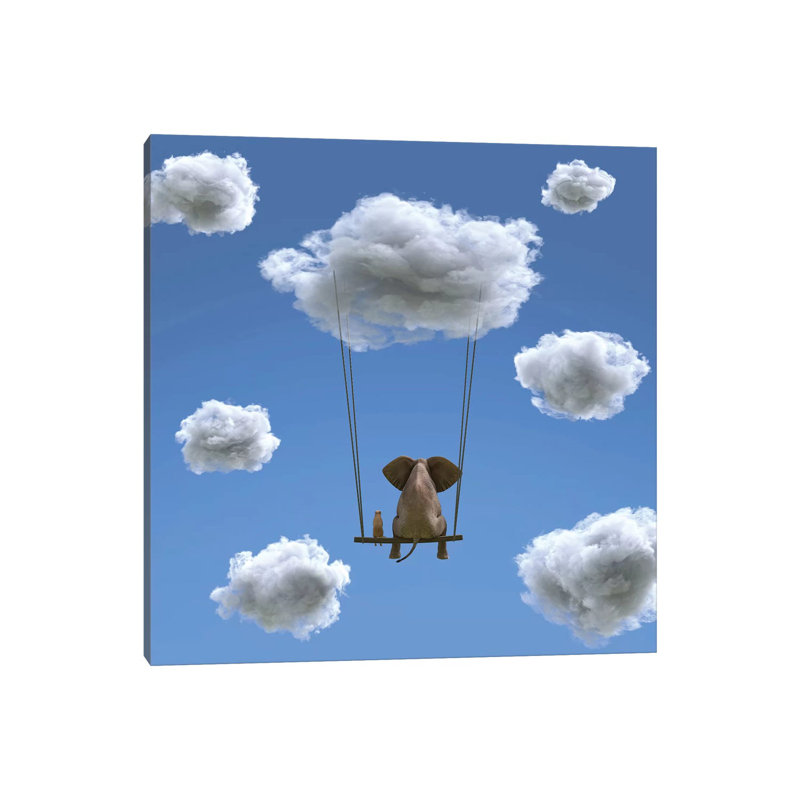 Elephant And Dog Are Flying On A Cloud II by Mike Kiev - Wrapped Canvas Print, 93.98 cm H x 93.98 cm W x 1.91 cm D