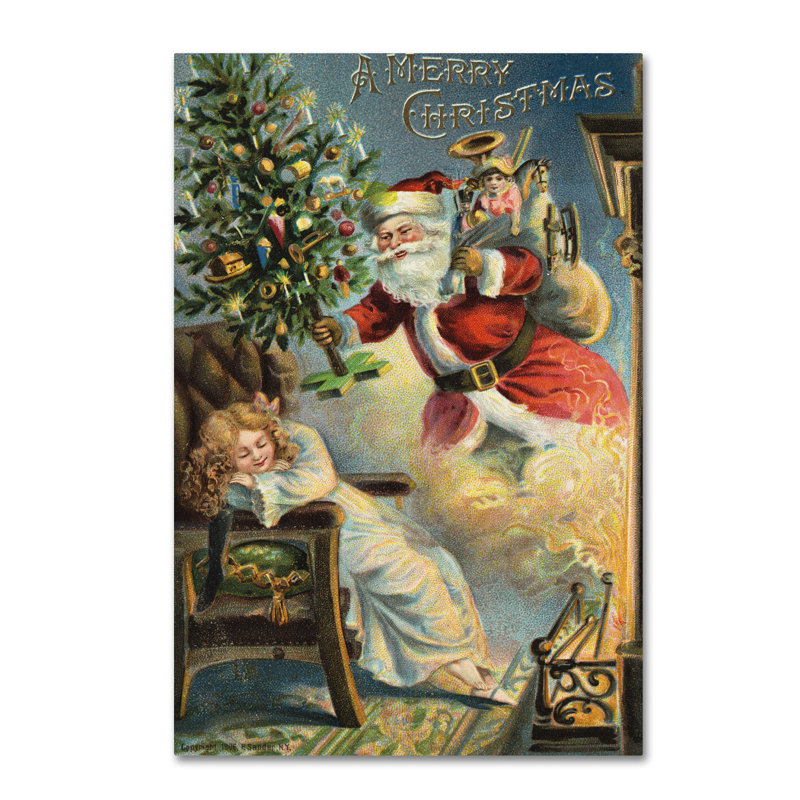 « merry christmas père noël », art mural sur toile tendue, H 32 po x l 22 po