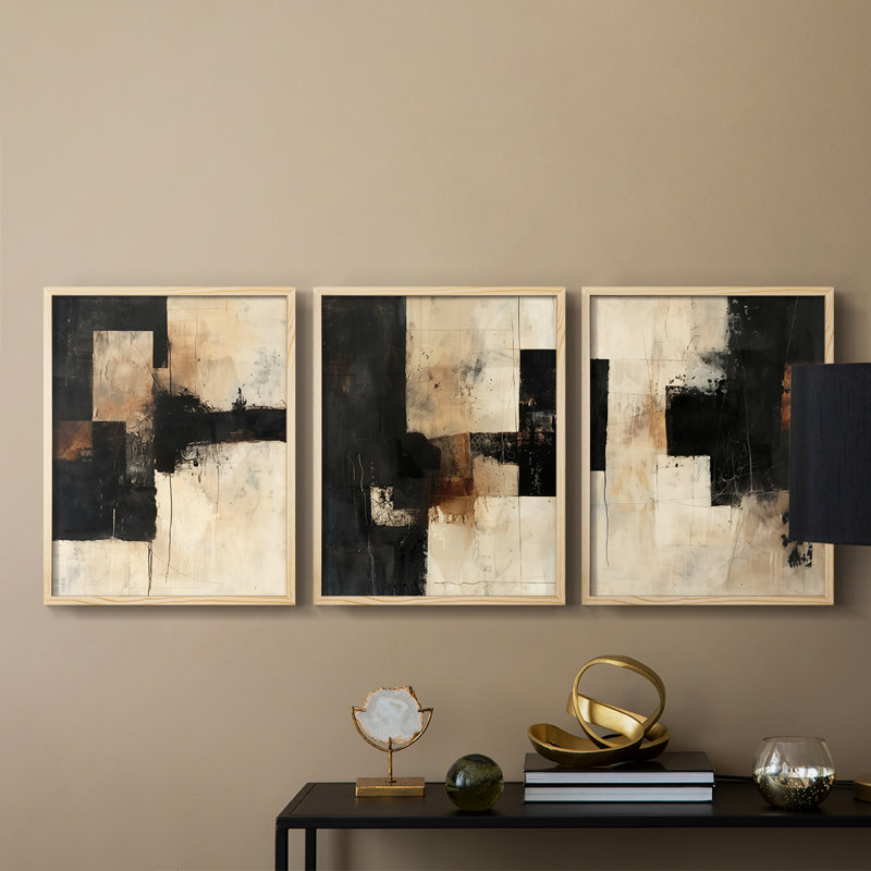 Abstract  Series  CXXI  -Set Of 3 Framed Giclee Prints -Ready to Hang, Natural Framed, 10" H x 8" W