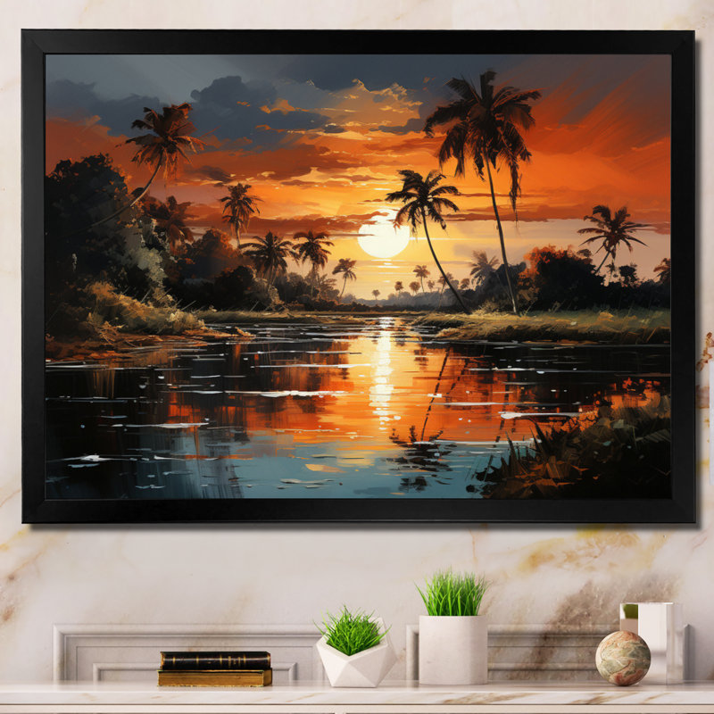 Dominicain Sunset Reflections - reproduction sur toile, H 24 po x l 32 po x P 1 po, Cadre photo noir