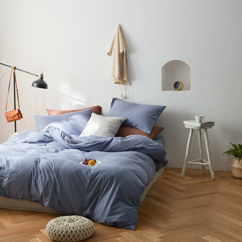 Ensemble de housse de couette 100% coton VCLIFE, Housse de couette pour très grand lit et 2 taies, Bleu clair