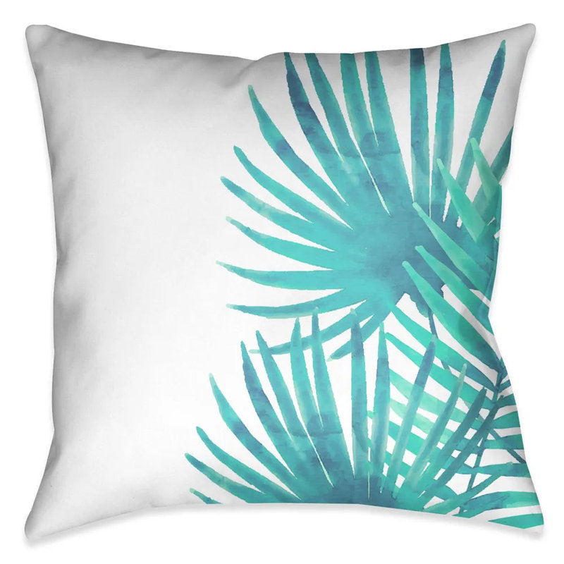 Aqua Palm Leaves Throw Pillow