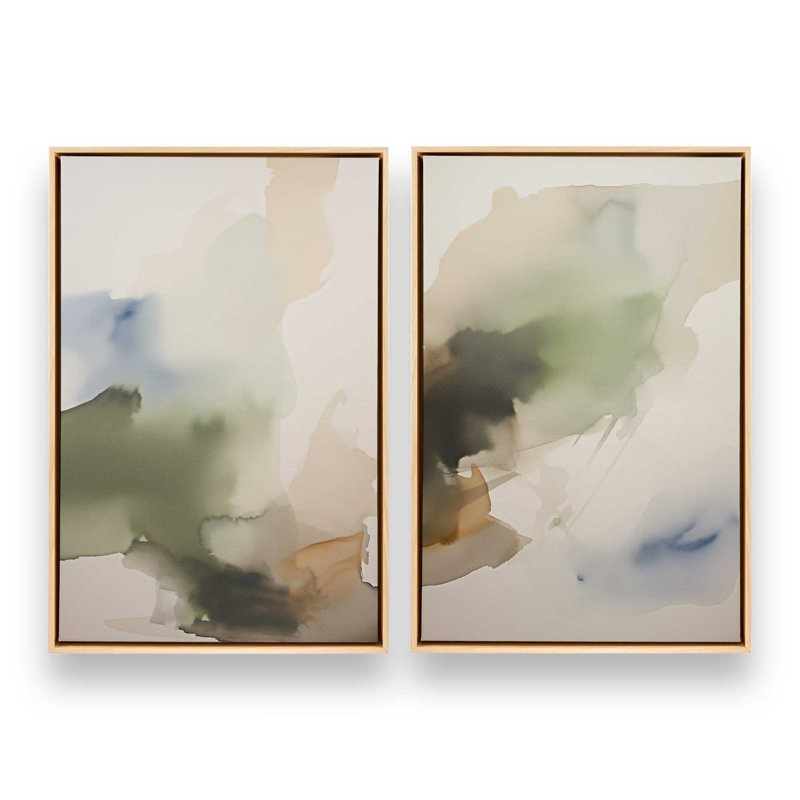 Tranquil Earth Reverie Set of 2 Canvas Prints in a Frame, American Maple Floater Framed, 30.75" H x 41.5" W x 1.75" D