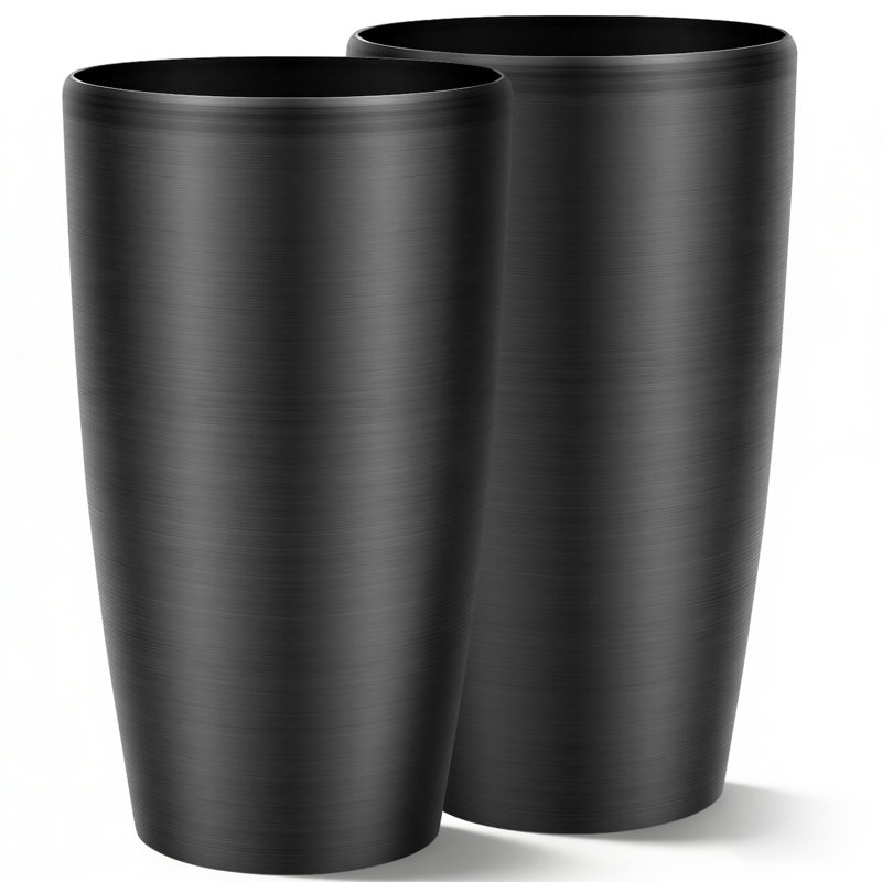 22.8" Weather-Resistant Resin Tall Planter, Large Flower Pots with Handmade Black Metallic Texture