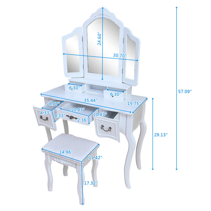 Ensemble de coiffeuse avec tabouret et miroir