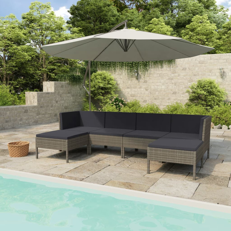 9 Piece Patio Lounge Set with Cushions Poly Rattan, Brown, Beige, 4